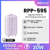 REMAX RPP-595 Bagcase Series 10000mAh PD+QC Fast Charging Power Bank(PD 20W) - Purple